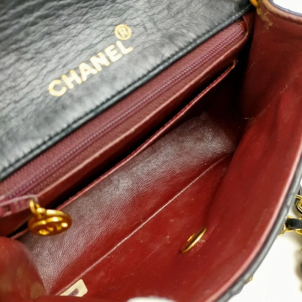 Chanel Mini Square Flap Matelasse Black Lamb Leather Shoulder Bag